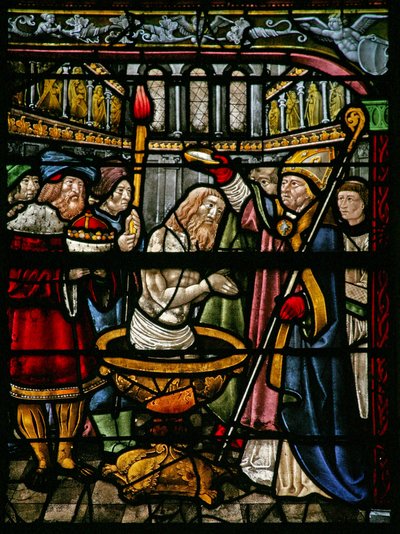 Window depicting Constantine is baptised by French School