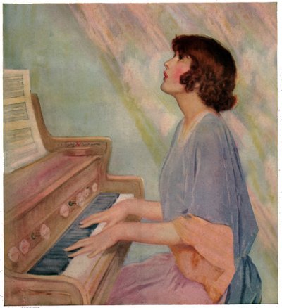 Woman playing organ by French School