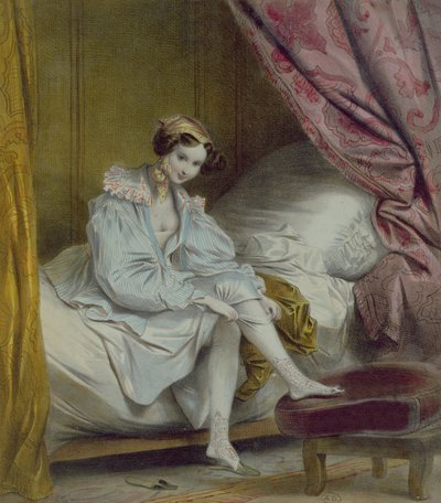 Woman putting on stockings, c.1830 by French School