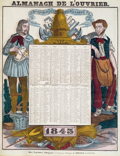 Workers calendar for 1843 by French School