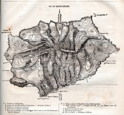 Map of Saint Helena island, engraving by French School