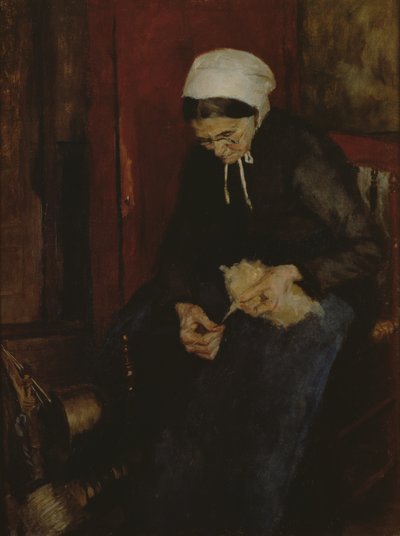 Old Lady Spinning Wool by Fritz Mackensen