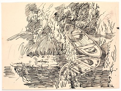A Forest Lake with Two Rowboats by Fritz Syberg