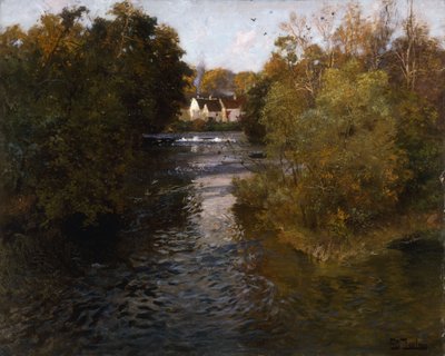 A French River Landscape by Frits Thaulow