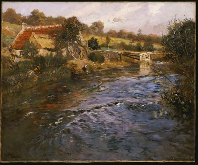 River Landscape with a Washerwoman by Frits Thaulow