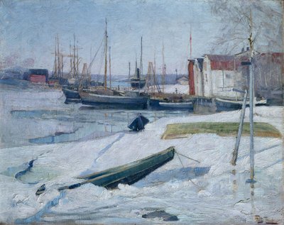 Winter in the harbour, Oslo fjord by Fritz Thaulow