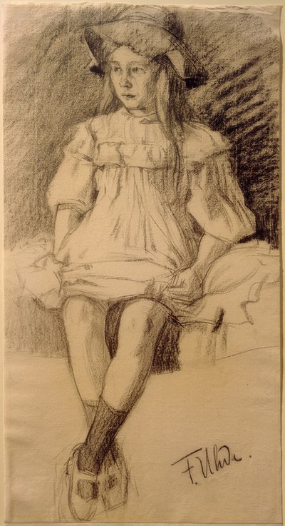 Seated Girl with Hat by Fritz von Uhde