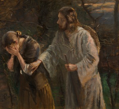 Woman, Why Are You Crying? by Fritz von Uhde