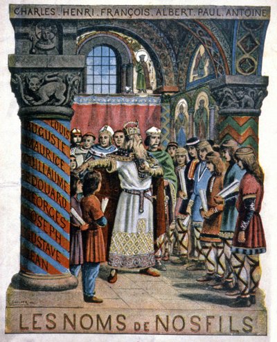 Charlemagne and the school, c.1900 (illustration) by G. Dascher