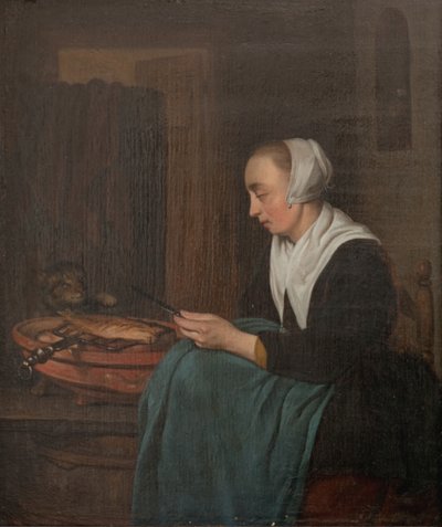 A Sleeping Saleswoman by Gabriel Metsu