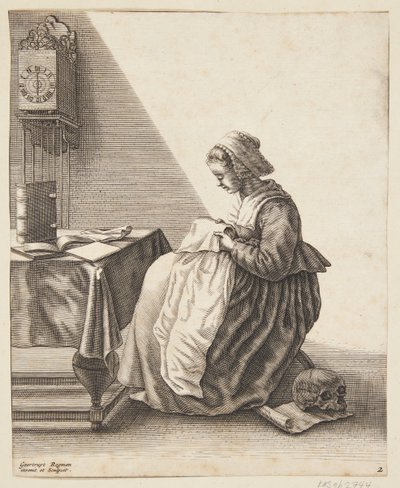 A Woman Pleating by Geertruyt Roghman