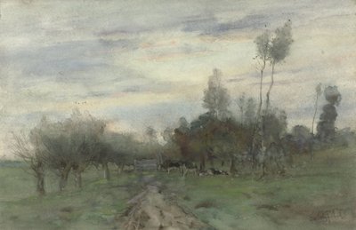 Country Road with Cows at Dusk by Geo Poggenbeek