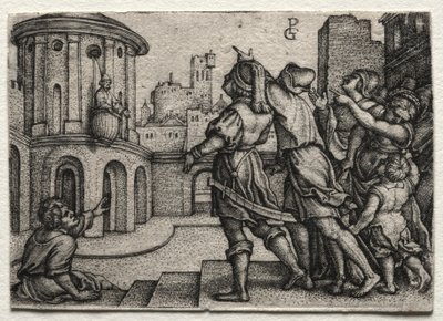 Virgil Hanging in a Basket, c.1541-42 by Georg Pencz