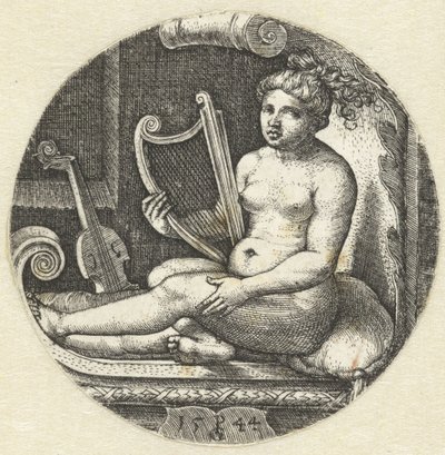 Seated Naked Woman with a Harp by Georg Pencz