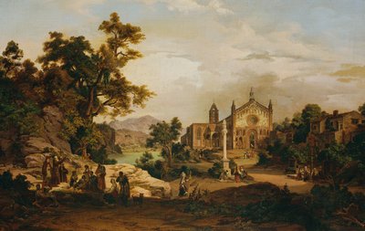 Italian Landscape with Pilgrims by Georg Petzolt