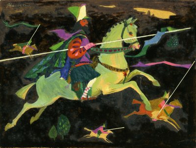 Night Horseman with Lances, 1960s by George Adamson