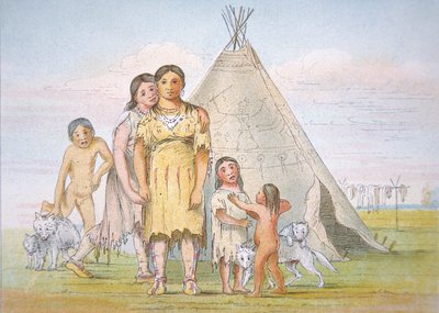 A Comanche family outside their teepee by George Catlin