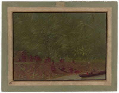 A Mura Encampment - Boat Sketch by George Catlin