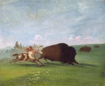 Buffalo Chase, a Single Death, 1832-1833 by George Catlin
