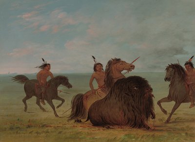 Comanches Lancing a Buffalo Bull, 1861-1869 by George Catlin