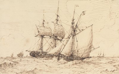 A Lugger Signaling a Passing Frigate by George Chambers