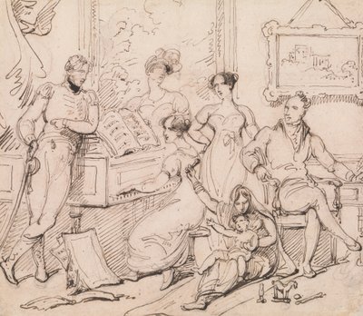 A Family Group Around a Piano by George Chinnery