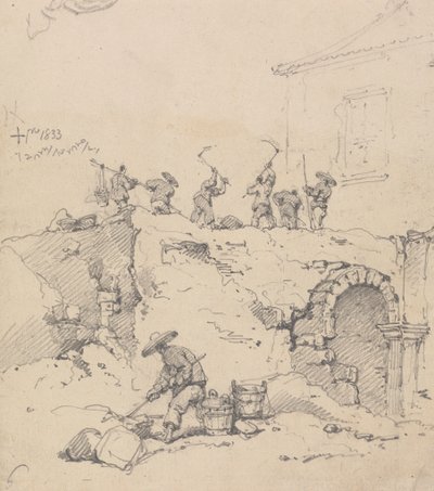 Workers Demolishing a Building by George Chinnery