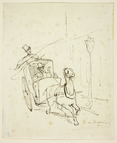 Whistler in a Hansom Cab by George du Maurier