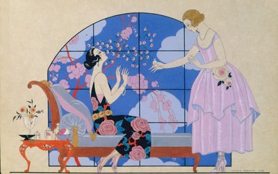 Two Ladies in a Salon by Georges Barbier