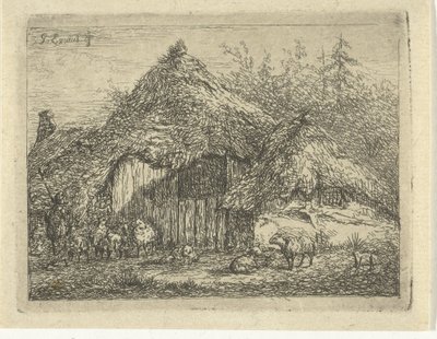 Shepherd by a Sod Hut (The Flock of Sheep) by Gerardus Emaus de Micault
