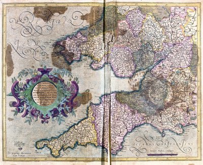 South-West England (engraving) by Gerardus Mercator