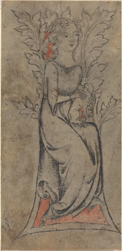 Seated Girl with a Dog by German 14th Century