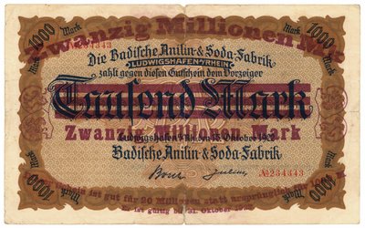 A twenty million mark banknote by German School