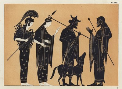 Ancient Greek figures, including Athena, with dog by German School