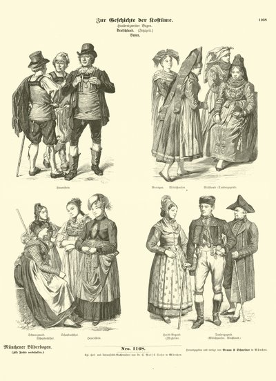 Costumes from Baden, Germany, 19th Century by German School