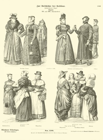 English Costumes, 16th and 17th Century by German School