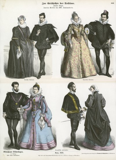 European Costumes, Mid 16th Century by German School