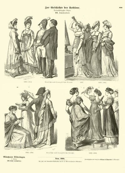 French and German Costumes, Early 19th Century by German School