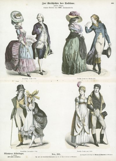 French and German Costumes, Late 18th Century by German School