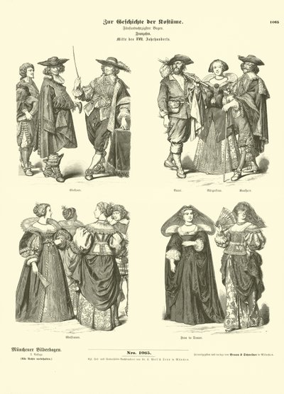 French Costumes, Mid 17th Century by German School