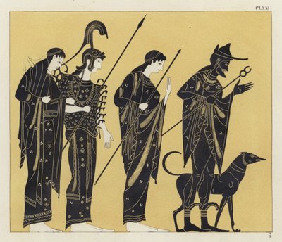 Greek Figures with Dog by German School