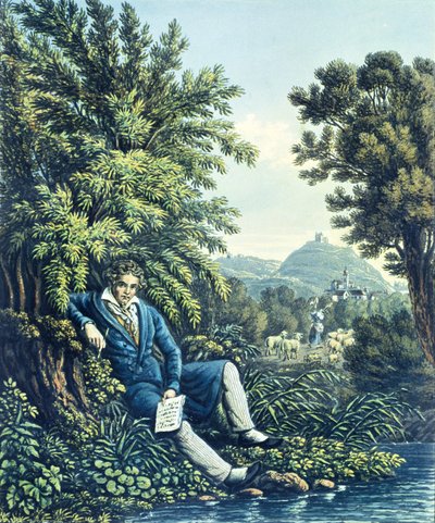 Ludwig van Beethoven by a River by German School