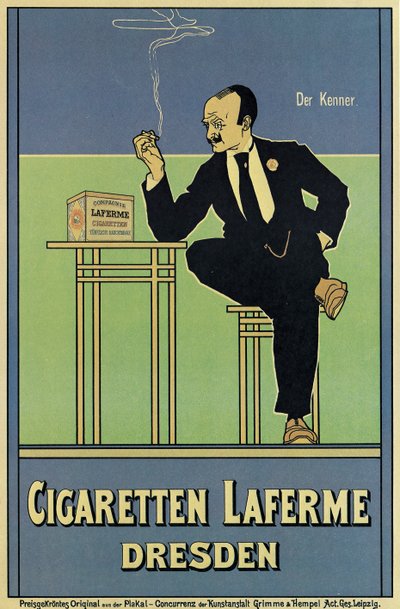 Poster advertising Laferme cigarettes by German School