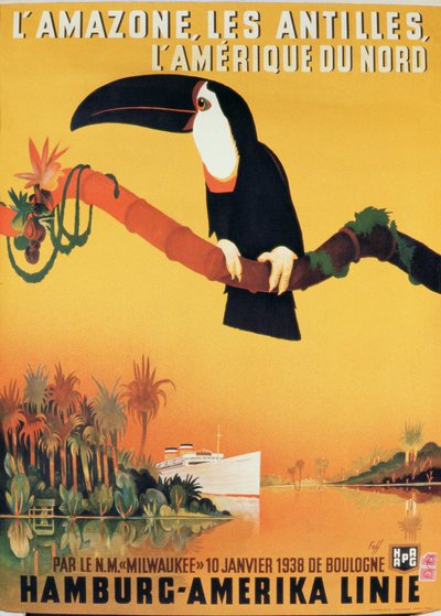 Poster advertising the Hamburg-Amerika Line by German School