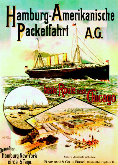 Poster Advertising the Hamburg American Line, 1893 by German School