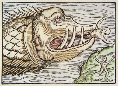 Sea monster consuming human victim by German School