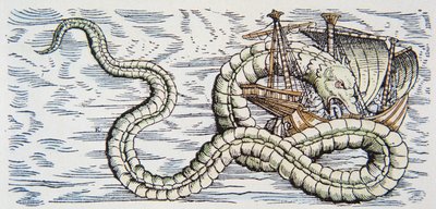 Sea serpent attacks a ship by German School