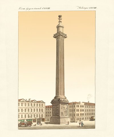 The Monument in London (coloured engraving) by German School
