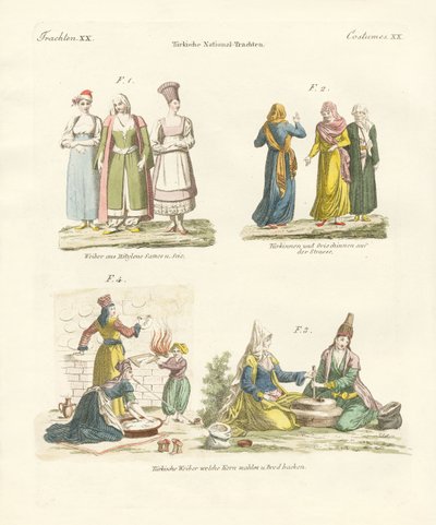 Turkish National Costumes (coloured engraving) by German School
