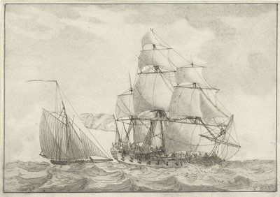 Cutter and a War Frigate by Gerrit Groenewegen